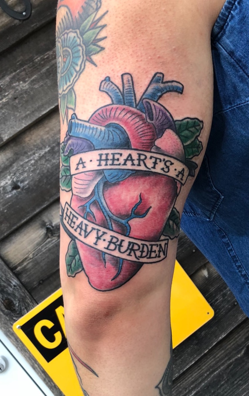 anatomical hearty tattoo, Johnny calico, girls with tattoos, tattooer Michigan, heart tattoo, color tattoos